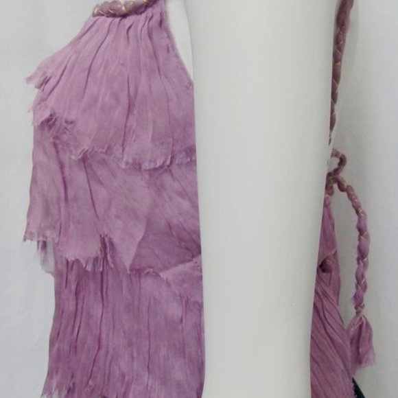 NEW ALBERTA FERRETTI Blouse 8 SILK Purple LETTUCE TOP BRAIDED SPAGHETTI STRAPS - Picture 2 of 9